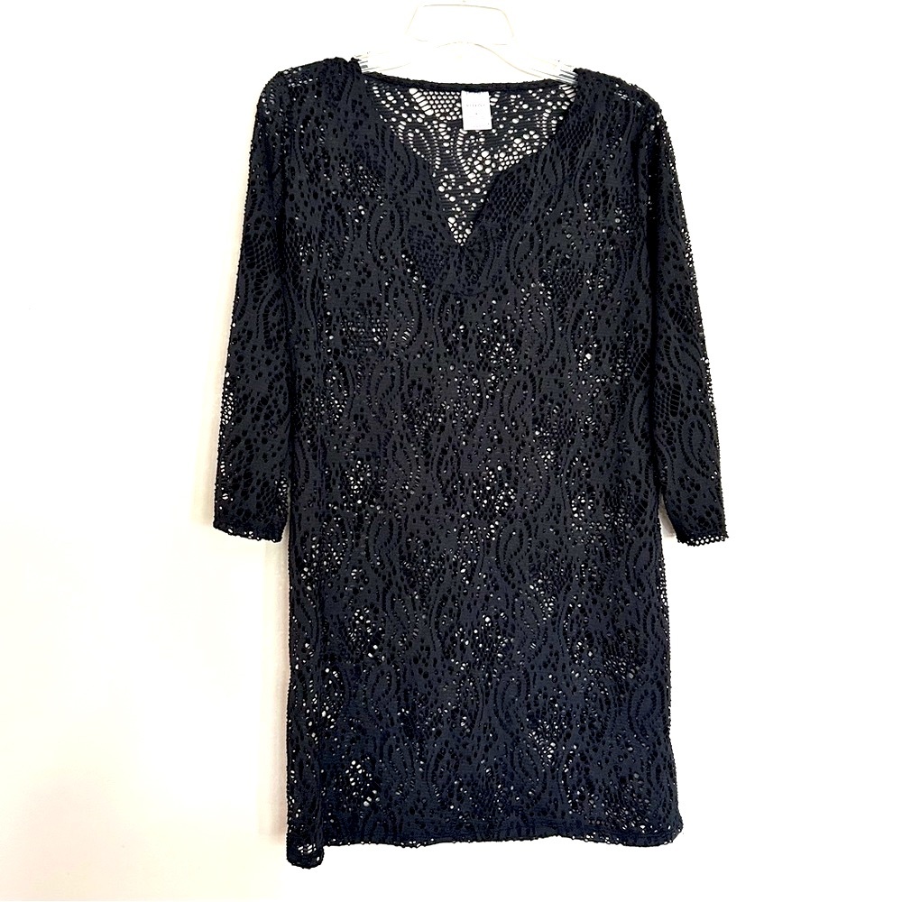 Merona Black Sheath Eyelet Lace Crochet Mesh Swimsuit Coverup V-Neck
